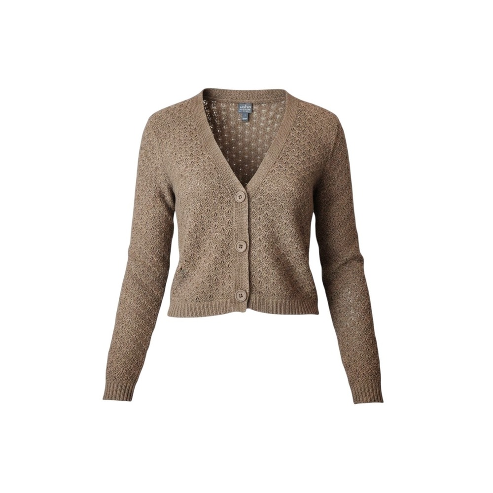 Soho Street Cardigan M Brown Pointelle Cropped Button Front Boho Grandma Capsule